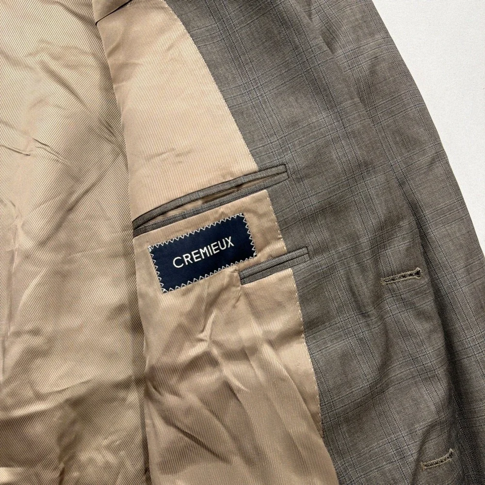 Loro Piana Sport Coat Super 130s Wool Plaid Grey Mens 44S Cremieux